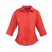 Premier Ladies 3/4 Sleeve Poplin Blouse - Red Size 26
