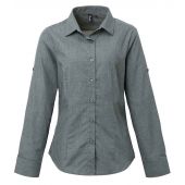 Premier Ladies Cross-Dye Roll Sleeve Shirt - Grey Denim Size 3XL