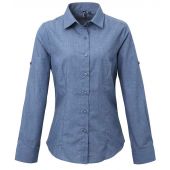 Premier Ladies Cross-Dye Roll Sleeve Shirt - Indigo Denim Size 3XL