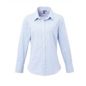 Premier Ladies Gingham Long Sleeve Shirt - Light Blue/White Size 3XL