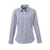 Premier Ladies Gingham Long Sleeve Shirt - Navy/White Size 3XL