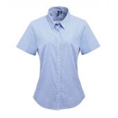 Premier Ladies Gingham Short Sleeve Shirt - Light Blue/White Size 3XL