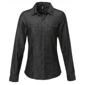 Premier Ladies Jeans Stitch Denim Shirt - Black Denim Size 3XL