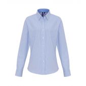 Premier Ladies Long Sleeve Striped Oxford Shirt - White/Oxford Blue Size XXL