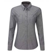 Premier Ladies Organic Fairtrade Long Sleeve Chambray Shirt - Grey Denim Size 3XL