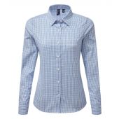 Premier Ladies Maxton Check Long Sleeve Shirt - Light Blue/White Size XXL