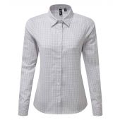 Premier Ladies Maxton Check Long Sleeve Shirt - Silver/White Size XXL