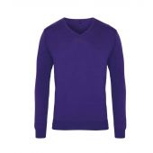 Premier Knitted Cotton Acrylic V Neck Sweater - Purple Size 4XL