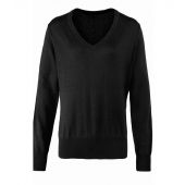 Premier Ladies Knitted Cotton Acrylic V Neck Sweater - Black Size 24