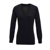 Premier Ladies Knitted Cotton Acrylic V Neck Sweater - Charcoal Size 24