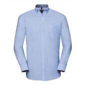 Russell Collection Tailored Long Sleeve Washed Oxford Shirt - Oxford Blue/Oxford Navy Size S