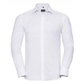 Russell Collection Long Sleeve Herringbone Shirt - White Size 19.5