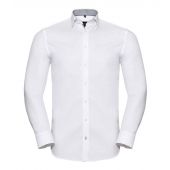 Russell Collection Long Sleeve Contrast Herringbone Shirt - White/Silver Size 19.5