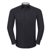 Russell Collection Long Sleeve Contrast Ultimate Stretch Shirt - Black/Oxford Grey Size S