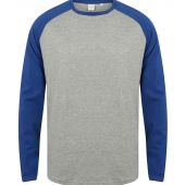 SF Men Long Sleeve Baseball T-Shirt - Heather Grey/Royal Blue Size XS