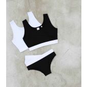 SF Ladies Fashion Crop Top - Black/White Size L