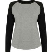 SF Ladies Long Sleeve Baseball T-Shirt - Heather Grey/Black Size XL