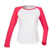 SF Ladies Long Sleeve Baseball T-Shirt - White/Hot Pink Size XS