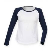 SF Ladies Long Sleeve Baseball T-Shirt - White/Oxford Navy Size XL