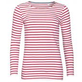 SOL'S Ladies Marine Long Sleeve Striped T-Shirt - White/Red Size XXL