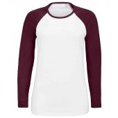 SOL'S Ladies Milky Contrast Long Sleeve T-Shirt - White/Burgundy Size XXL