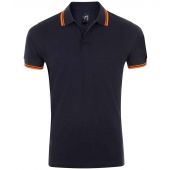SOL'S Pasadena Tipped Cotton Piqué Polo Shirt - French Navy/Neon Orange Size S