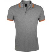 SOL'S Pasadena Tipped Cotton Piqué Polo Shirt - Grey Marl/Orange Size S