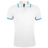 SOL'S Pasadena Tipped Cotton Piqué Polo Shirt - White/Aqua Size S