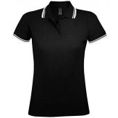 SOL'S Ladies Pasadena Tipped Cotton Piqué Polo Shirt - Black/White Size XXL