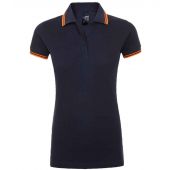 SOL'S Ladies Pasadena Tipped Cotton Piqué Polo Shirt - French Navy/Neon Orange Size S