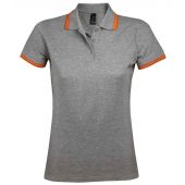 SOL'S Ladies Pasadena Tipped Cotton Piqué Polo Shirt - Grey Marl/Orange Size S