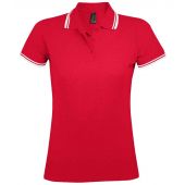 SOL'S Ladies Pasadena Tipped Cotton Piqué Polo Shirt - Red/White Size XXL