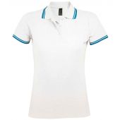 SOL'S Ladies Pasadena Tipped Cotton Piqué Polo Shirt - White/Aqua Size S