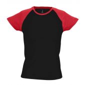 SOL'S Ladies Milky Contrast Baseball T-Shirt - Black/Red Size XXL