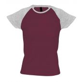 SOL'S Ladies Milky Contrast Baseball T-Shirt - Burgundy/Grey Marl Size S
