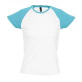 SOL'S Ladies Milky Contrast Baseball T-Shirt - White/Atoll Blue Size S