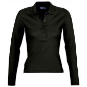 SOL'S Ladies Podium Long Sleeve Cotton Piqué Polo Shirt - Black Size XL