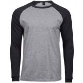 Tee Jays Long Sleeve Baseball T-Shirt - Heather Grey/Black Size M