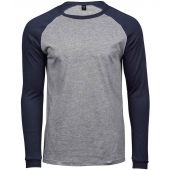 Tee Jays Long Sleeve Baseball T-Shirt - Heather Grey/Navy Size 3XL
