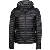 Tee Jays Ladies Crossover Hooded Padded Outdoor Jacket - Black/Black Melange Size 3XL