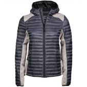 Tee Jays Ladies Crossover Hooded Padded Outdoor Jacket - Space Grey/Grey Melange Size 3XL